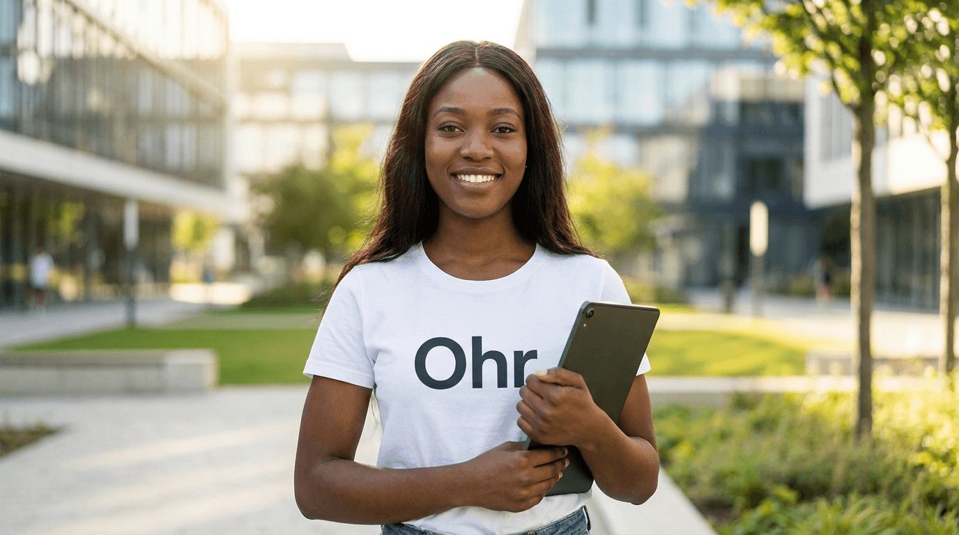 Female student at Ohr Institute working on a data analytics project